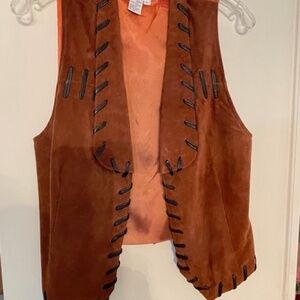 Suede Vest Brown with Black Whipstitching Size M